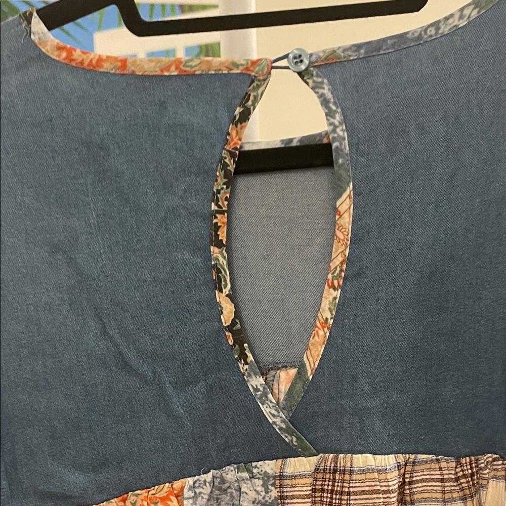 Colorful Patchwork Blouse with Denim Detail - Picture 5 of 6